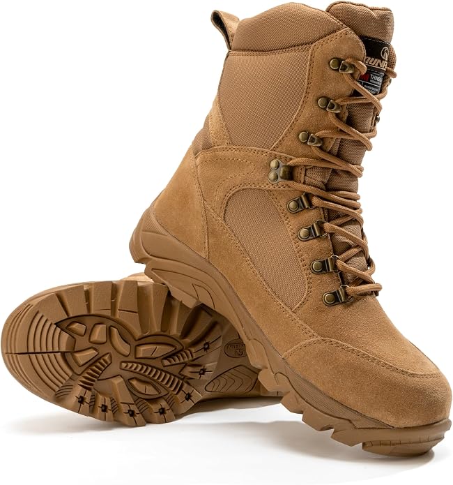 Men's Waterproof Military Tactical Work Boots with Steel Shank, 8" Insulated Leather Hunting Boot