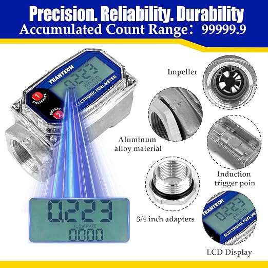 Digital Turbine Flow Meter Digital LCD Display with NPT Counter Gas Oil Fuel Flowmeter for Measure Diesel Kerosene Gasoline (1 Inch)