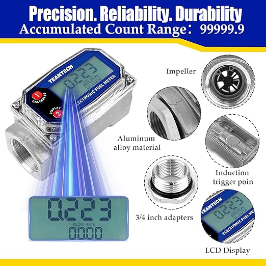 Turbine Flow Meter 3/4" inch Digital LCD Display with NPT Counter Oil Flowmeter Kerosene Diesel Fuel Flow for Measure Diesel Kerosene Gasoline