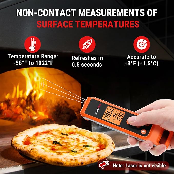 TempPro TP420 2-in-1 Instant Read Thermometer for Cooking, Infrared Thermometer with Meat Probe, Non-Contact Laser Meat Thermometer for Griddle Grill Pizza Oven HVAC Pool, Gift for Dad Husband