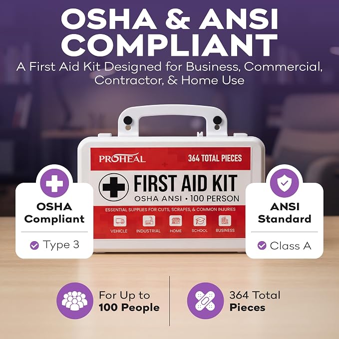 100 Person OSHA Compliant First Aid Kit for Businesses, Vehicles, Trucks, Construction Site - Type III, ANSI Class A Emergency Kit - 364 Piece Essential First Aid Supplies