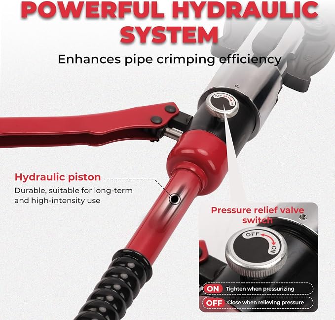 Pipe Press Tool,Hydraulic Crimping Tool with 1/2", 3/4", 1" Dies for Copper Pipe and F877 Stainless PEX Press Sleeves, 3/8",1/2",5/8",3/4",1" Dies for ASTM F1807 Pex Pipe Copper Ring