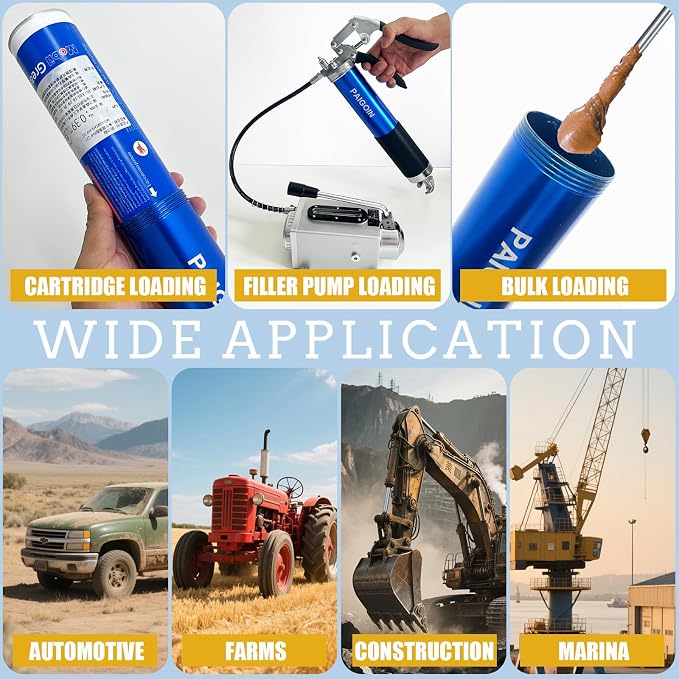 Grease Gun Kit 8000 PSI Heavy Duty 14 OZ Pistol Grip Grease Guns with 19" & 28" Spring Flex Hose,Quick Release Coupler,90 Degree Adapter,2 Needle Tips,2 Nozzles,2 Extension Tubes