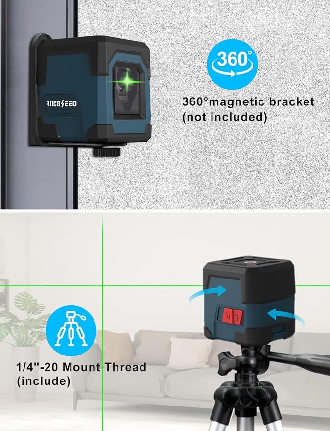 Laser Level with tripod, RockSeed Cross Line Laser with Self-Leveling, Vertical and Horizontal Line, Rotatable 360 Degree, Carrying Pouch, Battery Included (LV1GT)