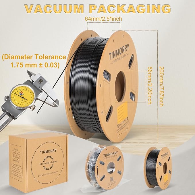 TINMORRY PETG Filament 1.75, Rapid PETG-Eco 3D Printer Filament, Compatible with Bambu FDM 3D Printer, 1 KG x 2 Spools, Black