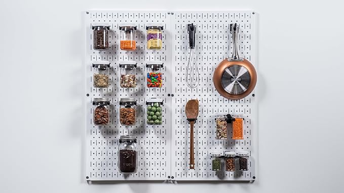 Pegboard Containers, Wall Organizer System, 16oz Clear Plastic Jar with Lid, 2-Pack, Secure and Modular for Home, Office, Craft, Garage, Storage and Organization.
