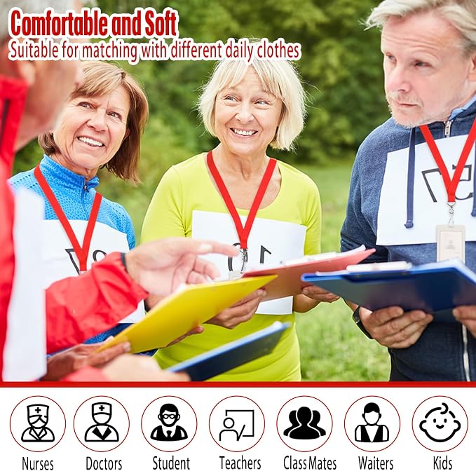 Patelai 60 Pcs Breakaway Lanyards with J Hook Bulk Flat for ID Badges Neck Badge Lanyards Card Nametag Holder Neck Straps (Red)