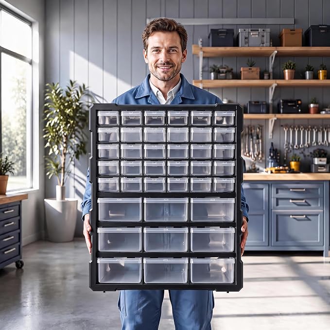 PurKeep Drawer Organizer for Garage Building Bricks Storage,Thicker Craft Organizers Storage with Dividers Labels for Hardware,Screws,Nuts Bolts,Teacher Toolbox,Charms, Beads,Craft