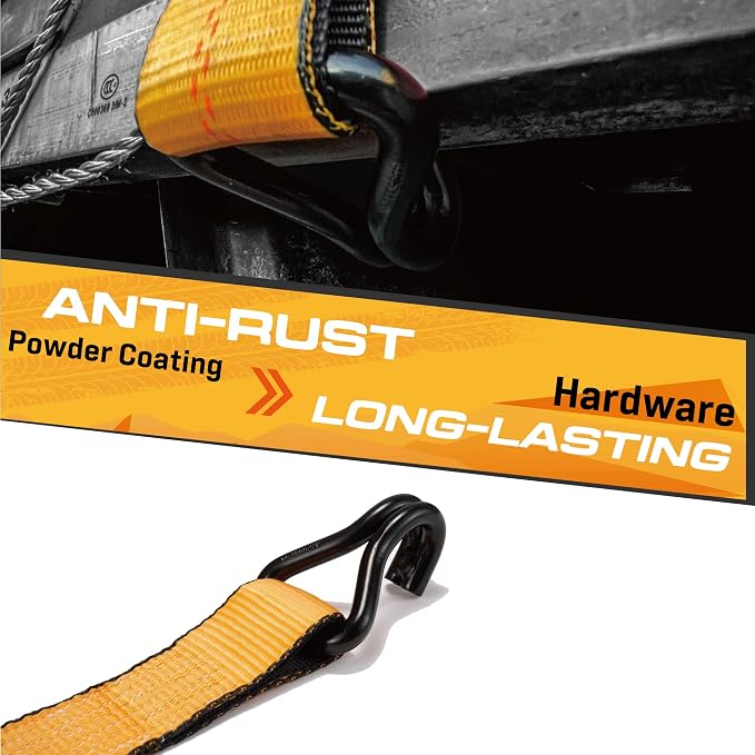 4 Pack Heavy Duty 2" x 27' Ratchet Tie Down Straps with Wired J Hooks - 10,000 LBS Break Strength for Truck & Trailer Cargo Control KODIAK STRAPS