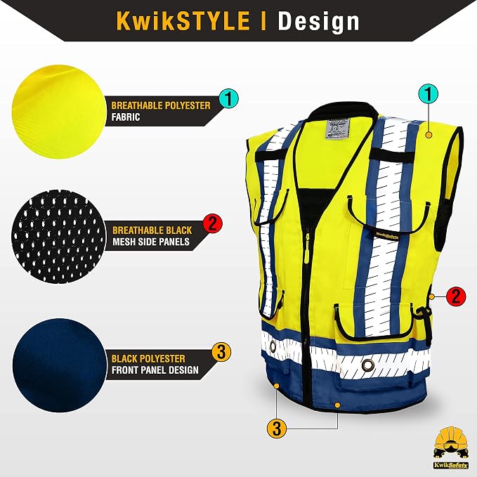 KwikSafety GODFATHER Safety Vest Class 2 & Class 3 ANSI OSHA Hi Vis Vest