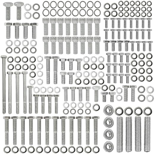 Hex Bolt Kit for Ford 260 289 302 Carbureted Engine 1985 & Older | 228 Pcs Nuts & Bolts, 304 Stainless Steel, fits 260 289 302 Engines with a Passenger side water pump (Lower Radiator Hose)
