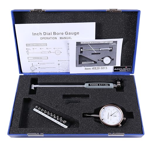 Accusize Industrial Tools 0.7-1.5'' by 0.0005'' Ddial Bore Gauges, Stem Length 6'', Ee20-5015 | 6" Stem Length, Self-Centering, Chrome-Plated Handle, Insulated Grip, EE20-5015