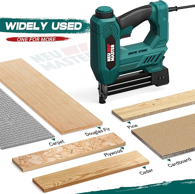 NEU MASTER Brad Nailer, 2 in 1 Electric Staple Gun/Nail Gun for Wood, Upholstery and DIY Projects, 1/4'' Narrow Crown Staples 200pcs and Nails 800pcs Included (Renewed)