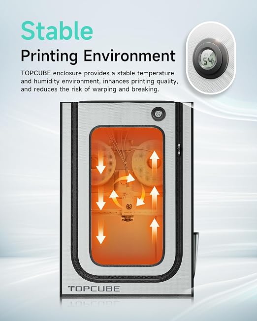 TOPCUBE 3D Printer Enclosure for Bambu Lab A1 Combo, Stainless Steel Frame Enclosure with LED Light for AMS Lite Top Mounting, Fireproof Dustproof Noise Reduction Constant Temperature 3D Printer Cover