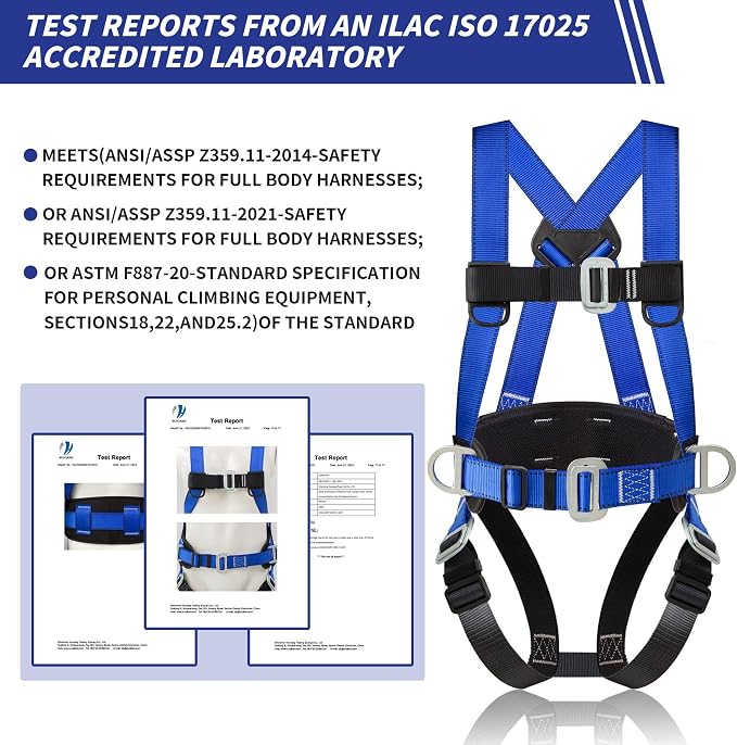 DIJJIG Safety Harness Fall Protection Kit Full Body Roofing Harnesses With Internal Shock Absorbing Lanyard, Blue Safety Harness For Construction OSHA/ANSI Compliant