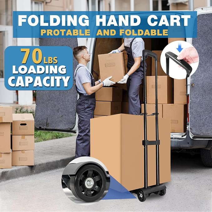 Folding Hand Truck Trolley Dolly, Folding Cart Small Trolley Dolly with Wheels, Lightweight Utility Dolly Trolly Expandable Baseplate Small Backpack Portable Luggage Cart for Airport Travel