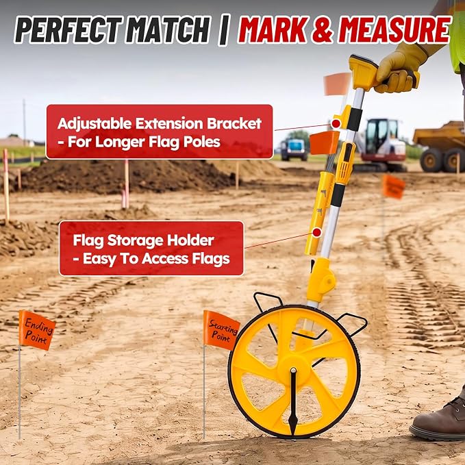 Zozen Measuring Wheel Digital Display, Upgraded Flag Holder & 20 Marking Flags, 3-Section Foldable with Backlit Display, Imperial/Metric, Kickstand | Max 99,999Ft/ 99,999M | Portable Cloth Backpack