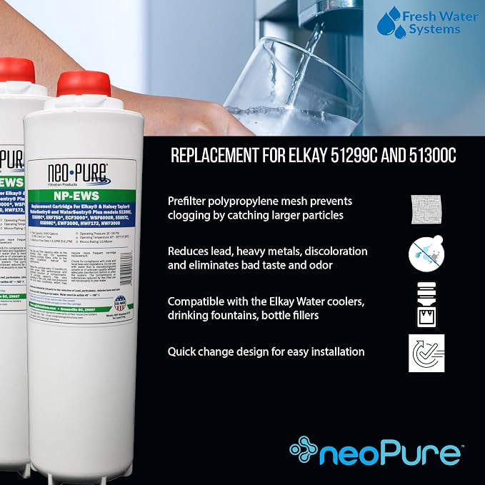Neo-Pure NP-EWS Elkay Compatible Replacement Filter for the Elkay 51299C, 51300C and WSF6000R and Halsey Taylor 55898C - Single