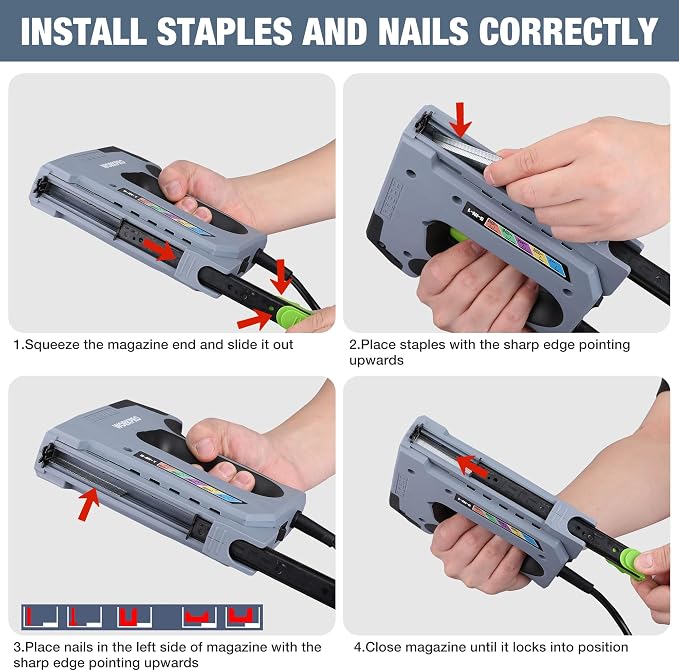 WORKPRO 5 in 1 Staple Gun,110V Corded Brad Nailer with 2000 Staples and Nails, Electric Staple Gun for DIY Project of Woodworking