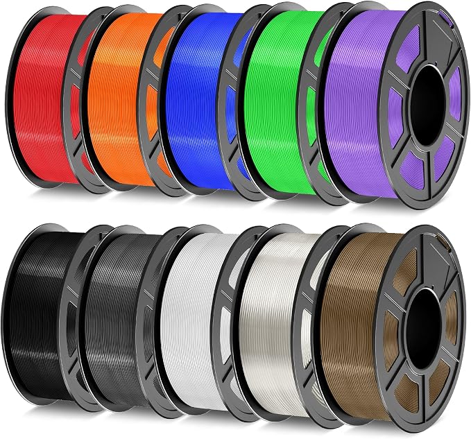 TECBEARS PETG Filament 1.75mm, 3D Printer Filament Bundle 10KG, 1kg per Spool, 10 Colors, Black+Transparent+White+Blue+Green+Orange+Red+Grey+Purple+Brown
