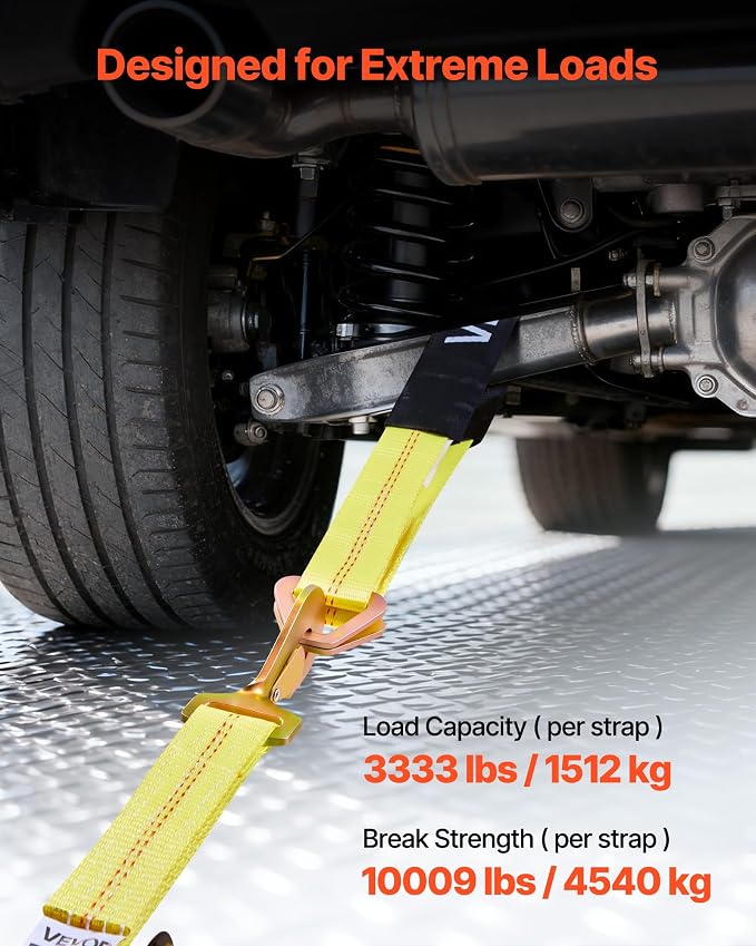 VEVOR Wheel Chock Tie-Down Kit, Axle Type Trailer Tie Down Strap, Car Tie Down Kit with Break Strength 10009 lbs, Working Load 3333 lbs, Trailer Ratchet Strap for ATV, UTV, & Heavy-Duty Pickup Trucks