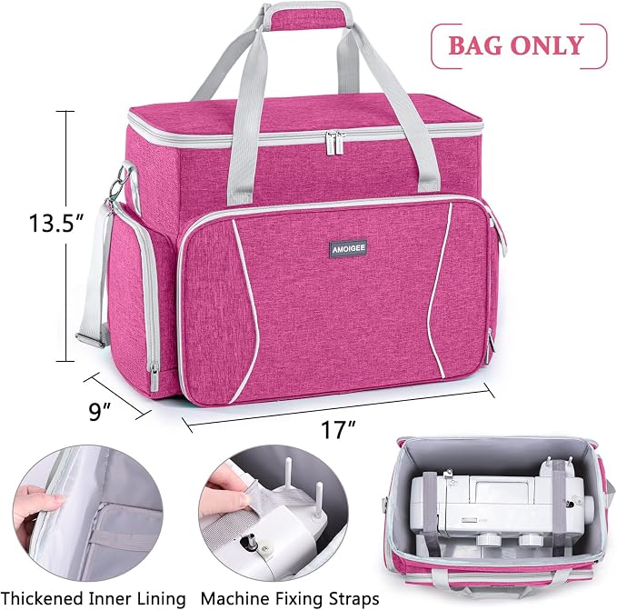 AMOIGEE Sewing Machine Case – Heavy Duty Sewing Machine Bag with Thick Padded Bottom, Sewing Tote Fits Most Standard Machines Compatible with Singer, Brother, Janome