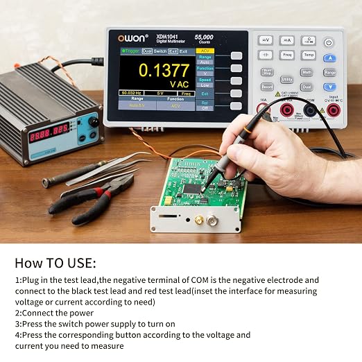 OWON XDM1041 Portable Digital Multimeter,3.5in Desktop Digital Multimeters, 55000 Counts LCD True RMS Temperature Tester Meter for Instruments and Laboratories, Factories