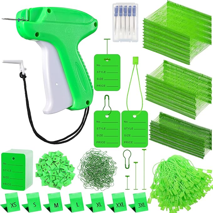 Chumia 3576 Pcs Tagging Guns for Clothes Labels Attacher Stitch Guns for Clothing with 3000 Barbs, 5 Needles and 100 Price Tags, Sewing Kit for Retail Stores, Garage Yard Sales(Light Green)
