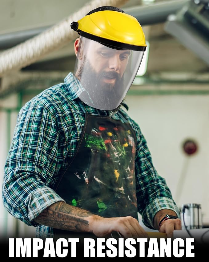 Tellegloww 12 Pack Safety Face Shield for Grinding and Cutting, Full Impact Resistant Face Shield Mask for Work Chemical Woodworking (Yellow)