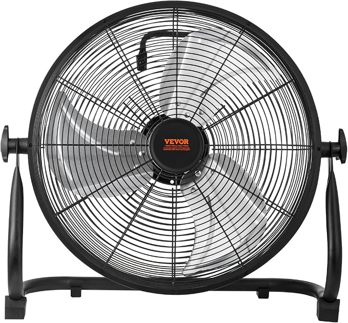 VEVOR 16'' Rechargeable Floor Fan, Portable Quiet Personal Fan for Home or Office, 360 Degree Manual Pivoting Head, Stepless Speed Regulation High Velocity, Heavy Duty Metal Industrial Cordless Fans
