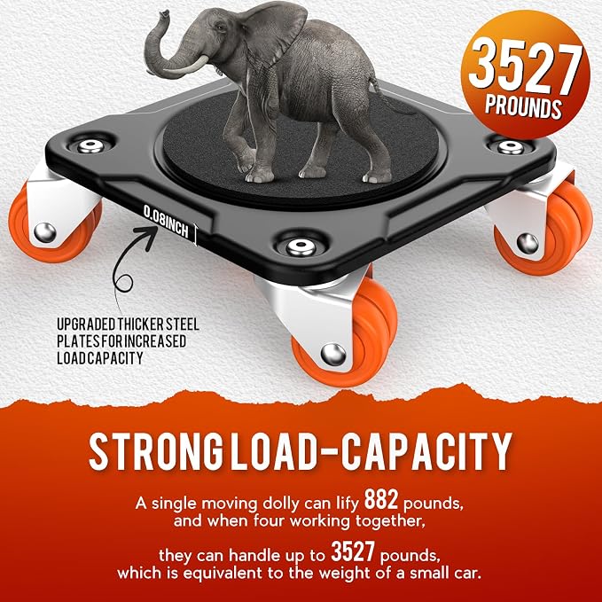 Furniture Movers with 10 Wheels – Upgraded Dual Wheel Design, Carbon Steel Panel Dolly with Stabilizers, Max Load 3527 LBS, Secure Long-Term Placement of Heavy Duty