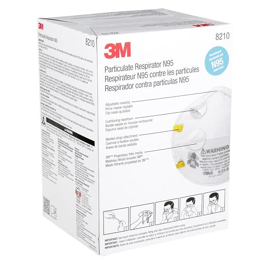 3M 8210 Particulate Respirator, N95, Pack of 20 Disposable Respirators, NIOSH APPROVED, Two-Strap Cup Style Design, Lightweight with Cushioning Nose Foam