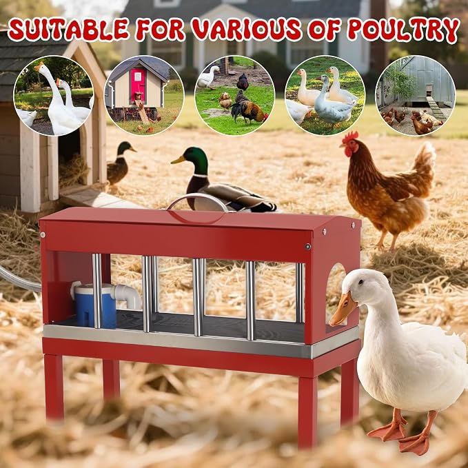 Automatic Chicken Waterer Stainless Steel with Hose Large Poultry Dispenser | Float Valve&Detachable Legs,Fits 3/4" GHT, No Mess 10 Drinking Holes, Rust-Proof, For Chickens, Ducks,Geese & Turkeys