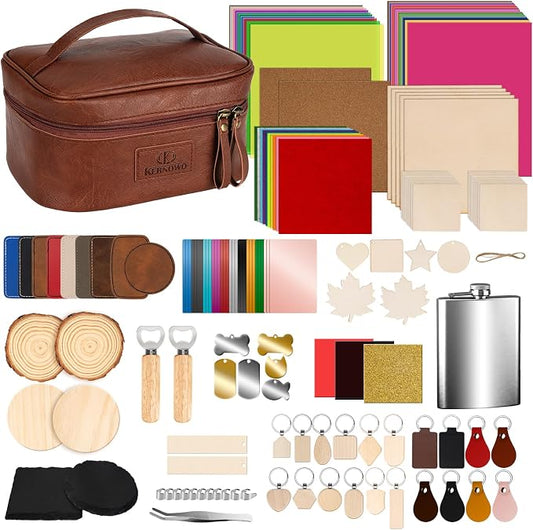Laser Engraving Materials Kit, 185Pcs Laser Engraving Blank Supplies for Art and Craft, Laser Engraver Accessories Suitable for Both Engraving Pens & Laser Engravers
