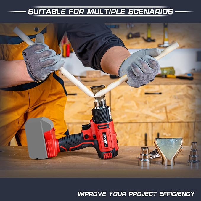 IRONFIST Heat Gun Cordless Compatible with MILWAUKEE M18 Battery Portable Hot Air Gun Two Temperature Setting 300°C 550°C for DIY PVC Shrink Tubing (BATTERY NOT INCLUDED)