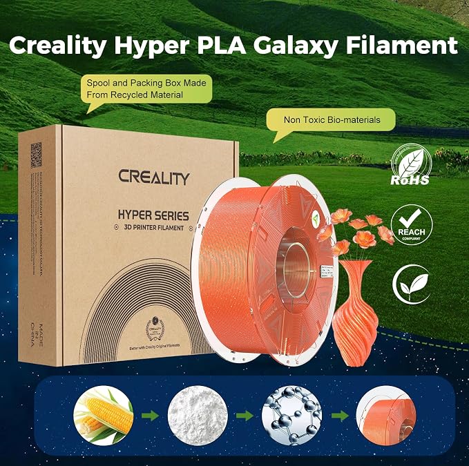 Creality Hyper PLA Starry Galaxy 3D Printer Filament, Sparkle PLA 1.75mm, Shimmering Stardust Finish, High Speed RFID Smart Filament, Smooth Shine Fits for Most 3D Printers