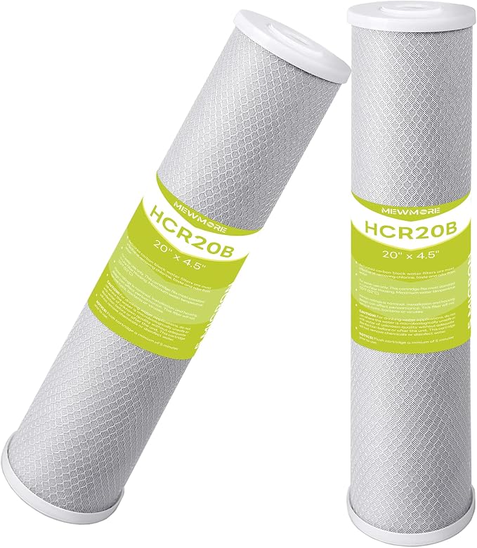 5 Micron 4.5" x 20" Whole House Carbon Water Filter Cartridge | Activated Carbon Block CTO Filter, Fits Standard 20" x 4.5" Big Housings, Reduces Chlorine, Taste & Odor, Pack of 2