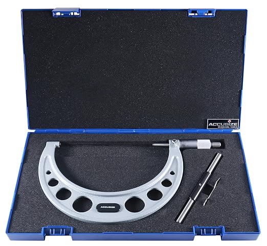 Accusize Industrial Tools Outside Micrometer, 6-7", EG00-0007 | 6-7", Ultra-Precision, Carbide Tipped, M-Type, Resolution 0.0001", Ratchet Friction Thimble, Solid Storage Case