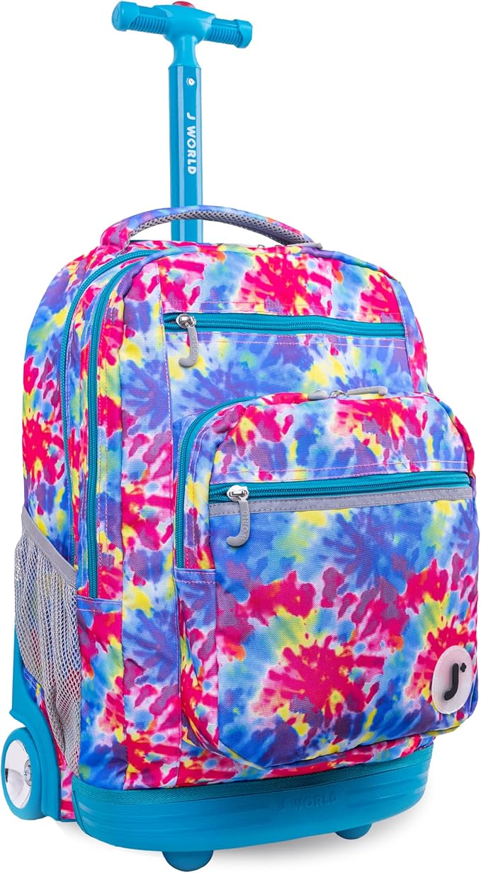 J World Sundance Laptop Rolling Backpack for Girls Boys. Roller Bookbag with Wheels, 20 Inch, Tie Dye