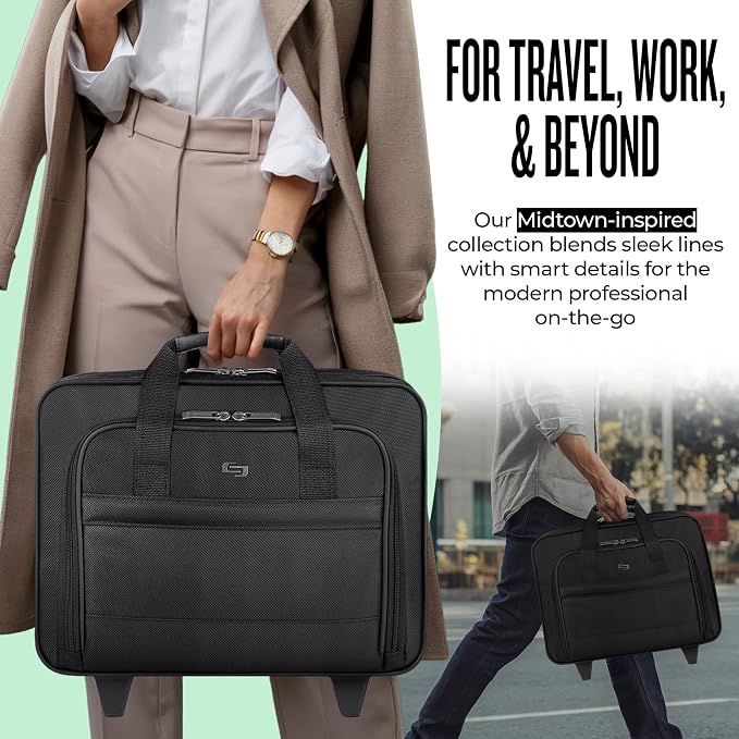 Solo New York Rolling Case with Wheels - Roller Laptop Bag, Wheeled Briefcase for Women & Men, Carry On Size for Travel, Fits 15.6" Computer - Carnegie, Black