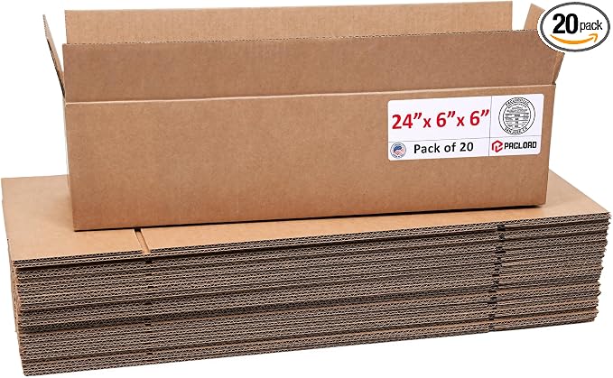 Long Cardboard Boxes 24"L x 6"W x 6"H (Pack of 20) - USA-Made Packing Boxes for Moving, Shipping, or Storage - USPS, UPS, FedEx Approved - Professional Packing Supplies for Moving | USA-Made Packing Boxes for Moving, Shipping, or Storage - USPS, UPS, F...