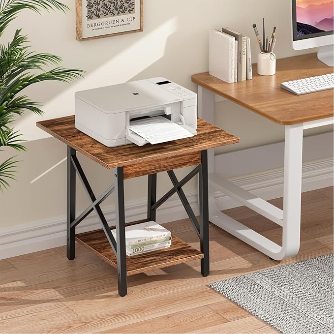 GreenForest Square End Table 24 Inch with X-Frame 2-Tier Storage | Nightstand for Living Room & Bedroom, Rustic Decor, Sturdy, Waterproof Scratchproof Top, Easy Assembly, Walnut