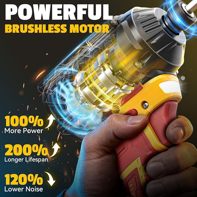Cordless Brushless Drill Driver and Impact Driver Combo Kit Compatible with DeWalt 20V Battery(Tool Only), DIYtoolifz Brushless Power Tool Combo Set, High Torque, Compact Lightweight, 9 Bits