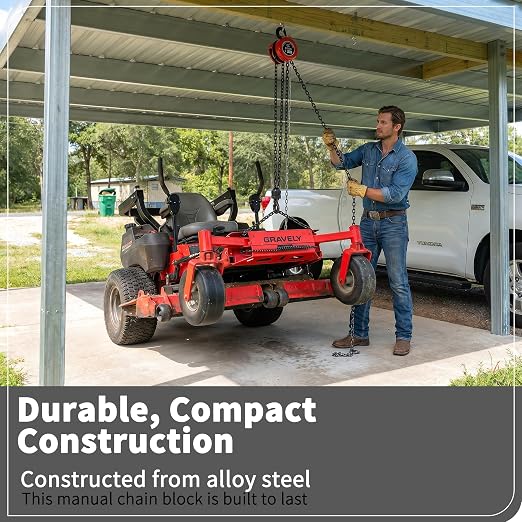 Manual Chain Hoist | 1 Ton/2000 lbs Capacity | 10’ Lift | 2 Hooks | Manual Hand Lift Steel Chain Block Hoist (1T-Red)