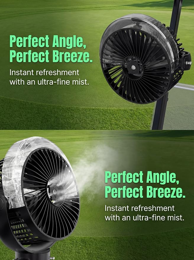 Magnetic Golf Cart Misting Fan with Heavy-Duty Strap, 12000mAH Battery Operated Portable Fan with 4 Speeds, LED, Timer, Suitable for EZGO Club Car Yamaha, Golf Cart & Camping Accessories 2026