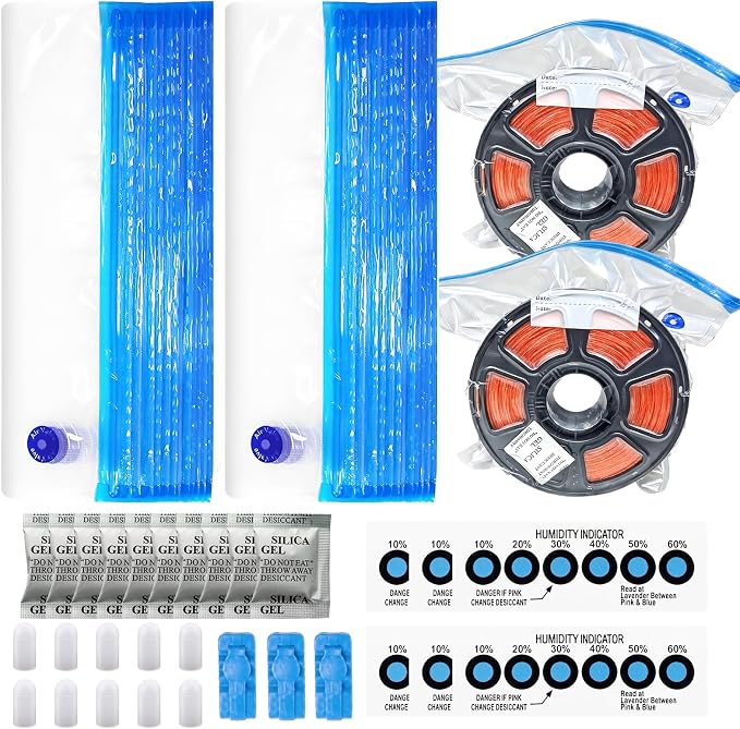 100 PCS Filament Storage Bags, 3D Printer Filament Bags, 12.6 x 13.4 in | Reusable Vacuum Storage Bag Kit with Sealing Clips, Desiccants, Humidity Indicator Card and Mini Silicone Cover, White