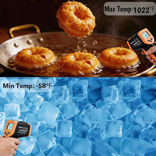Pizza Oven Thermometer -58℉-1022℉, Digital Heat Gun Thermometer for KettlePizza/Gozney/Bertello/Artisan, Non-Contact Thermal Temperature Gun for Pizza Dough Bread, Large Font, Backlit Screen, BBQ Gift