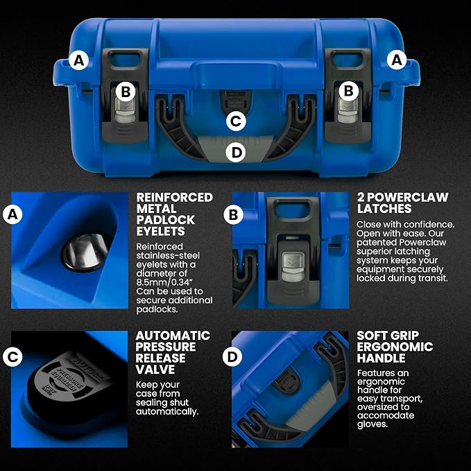 NANUK 915 Hard Case with Cubed Foam – Compact Waterproof Travel Camera Hard Case with Padded Dividers, 13.8” x 9.3” x 6.2” – Dustproof and Impact Resistant, Airline Carry-On Approved – Blue