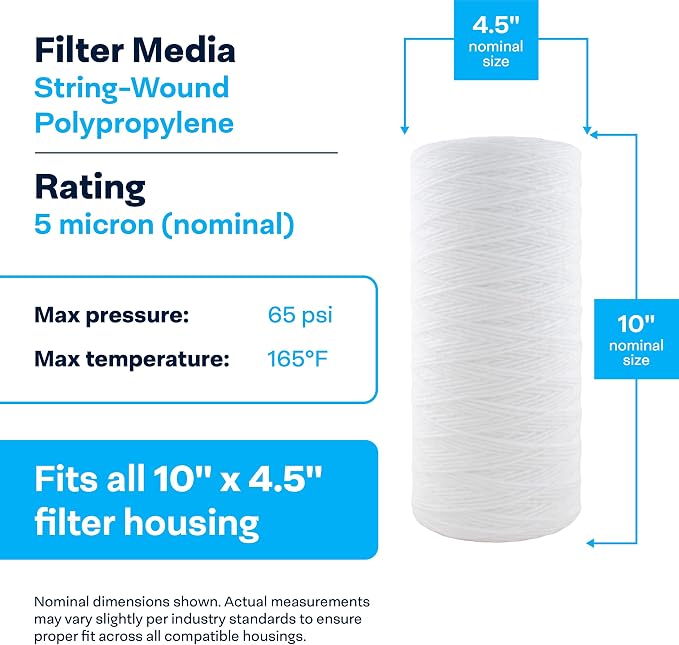 SpiroPure 10x4.5 5 Micron Water Filter SWC-45-1005 WP5BB97P CW5-BBS, 8 Pack