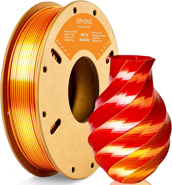 ERYONE PLA Filament 3D Printer Filament Multicolor 1.75mm +/- 0.03mm, PLA Filament 250g Spool, Silk Dual Color Red Gold
